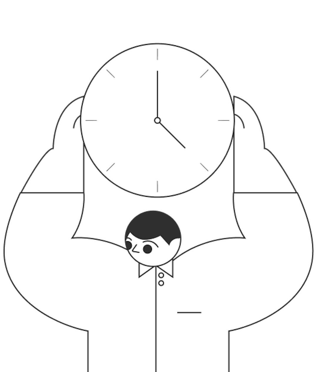 A graphic of a Statrys boy holding a clock above his head