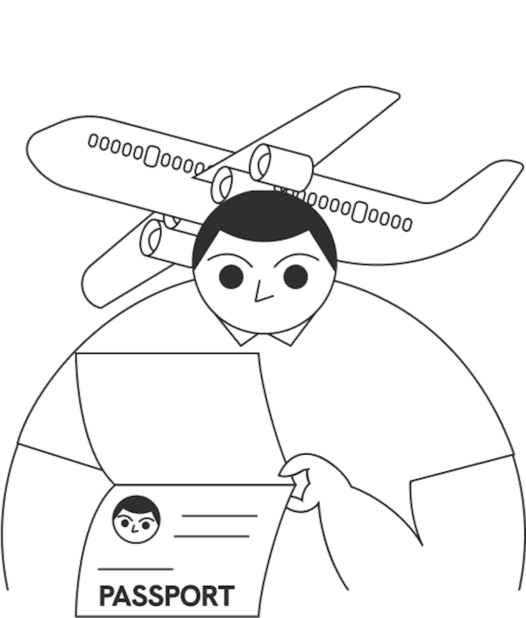 A graphic of a Statrys boy holding his passport as if to travel