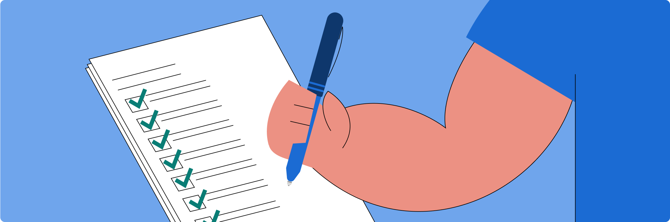 A graphic of a person completing a checklist.