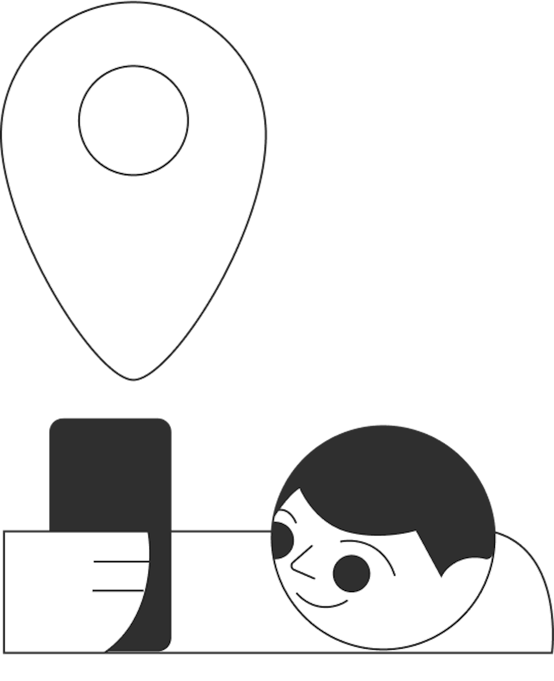 A graphic of a Statrys boy holding his phone with location services on