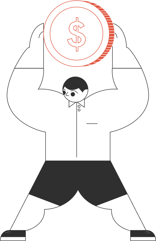 A graphic of the Statrys boy holding a coin above his head
