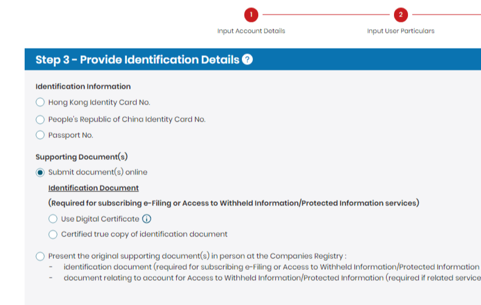 Providing identification documents on the CR e-services