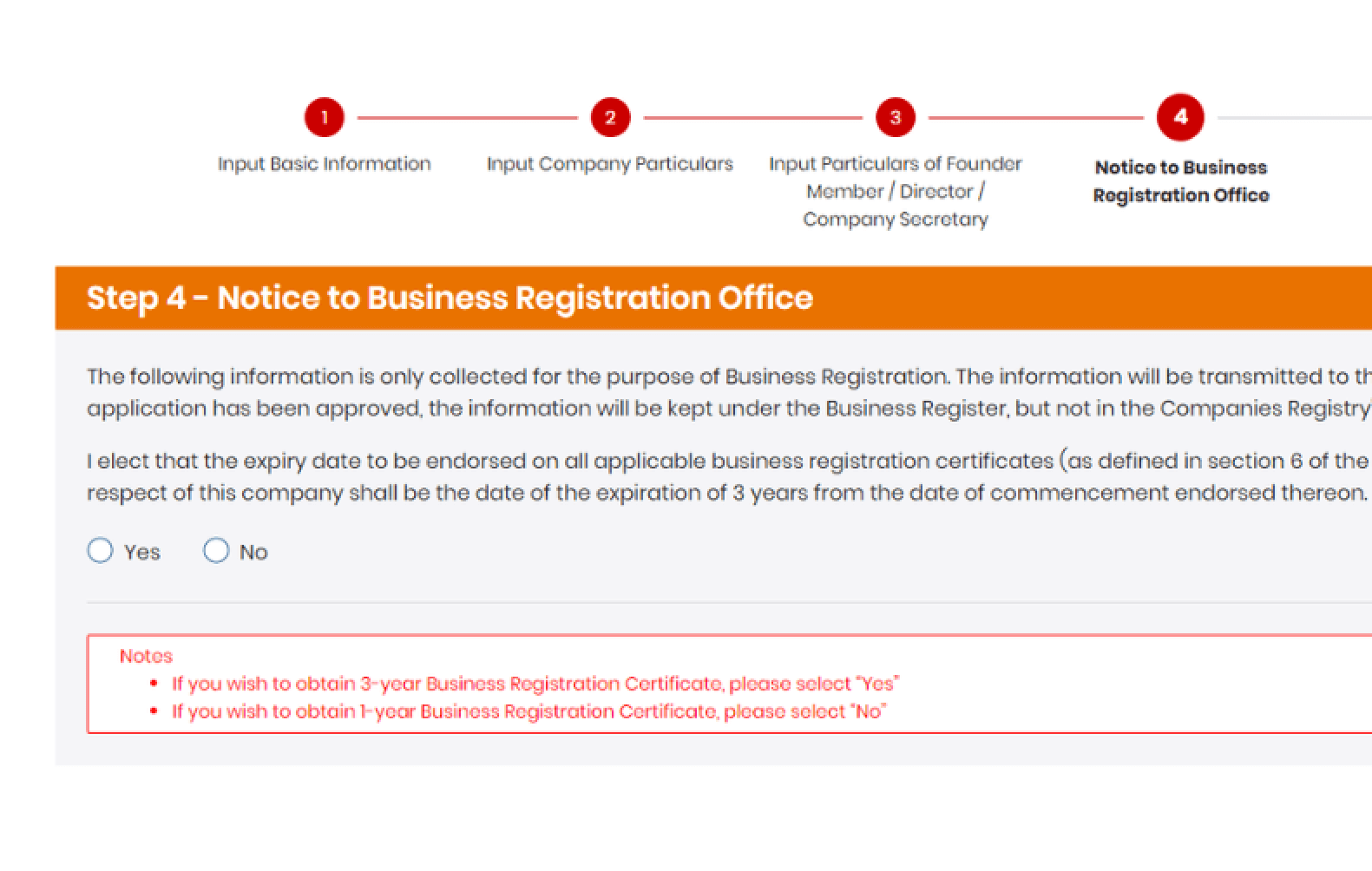 Confirming to send a notice to the Business Registration Office when applying for a company on CR e-services