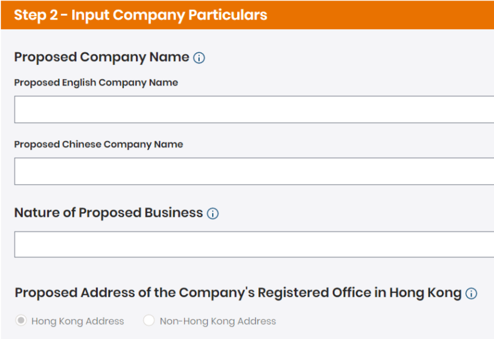 Inputting company particulars to apply for a company on CR e-services