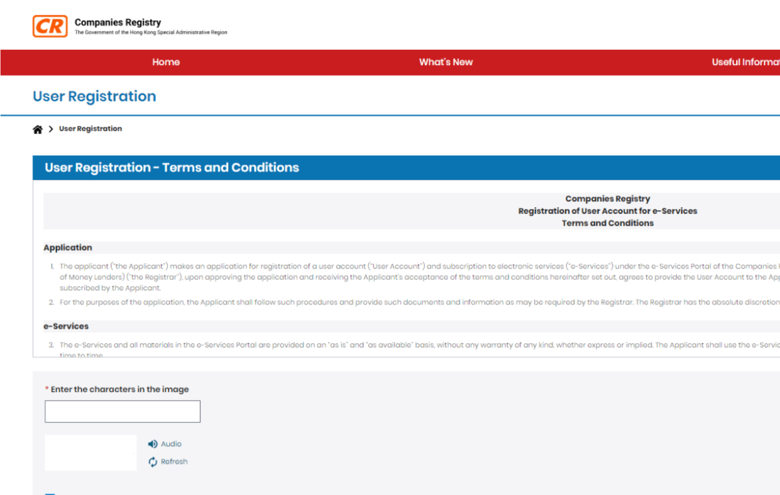 Terms and conditions of the CR e-services