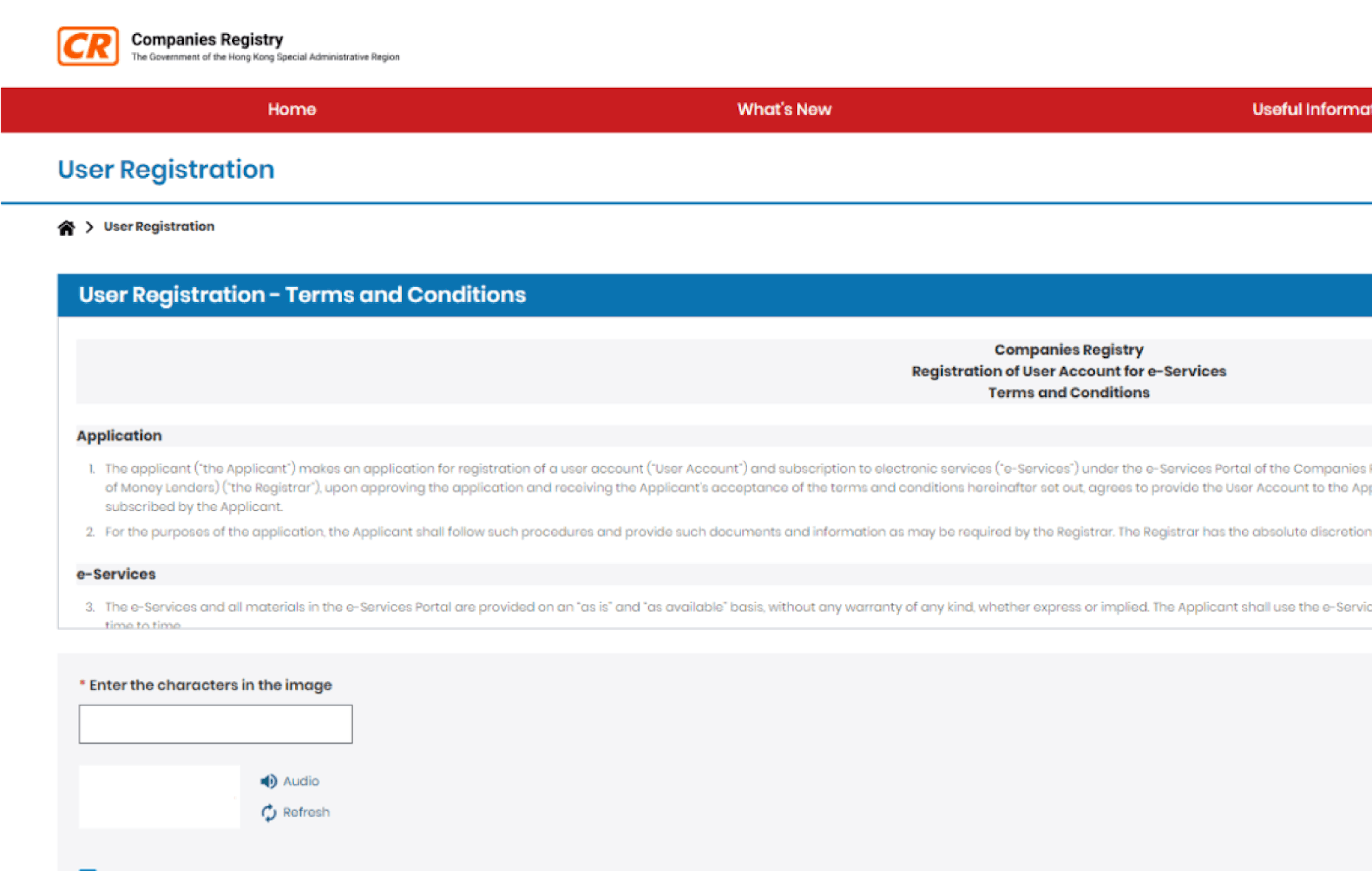Terms and conditions of the CR e-services
