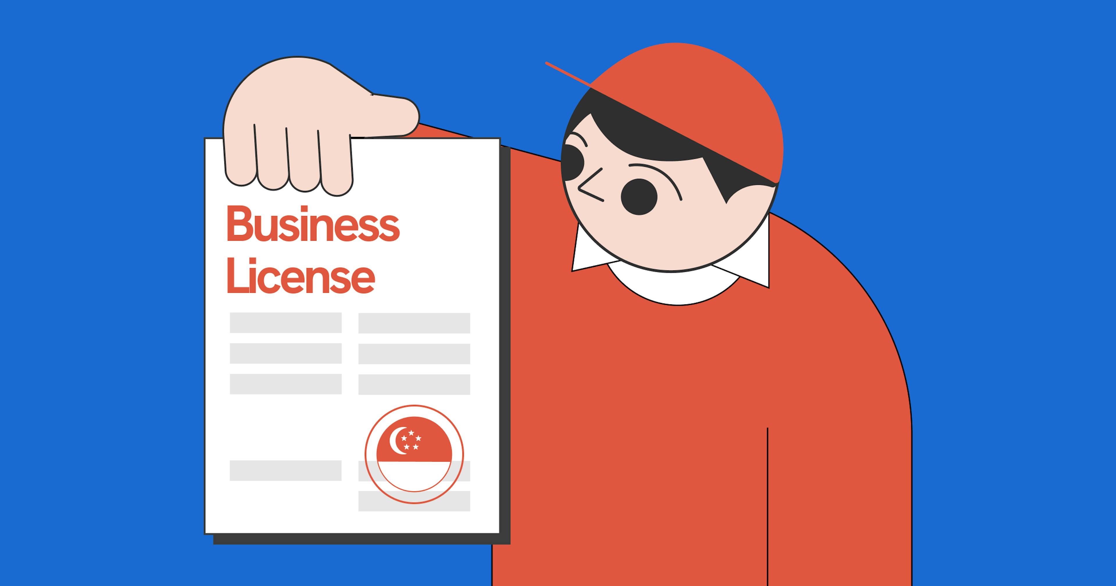 Illustration of a person holding a Singapore business license certificate