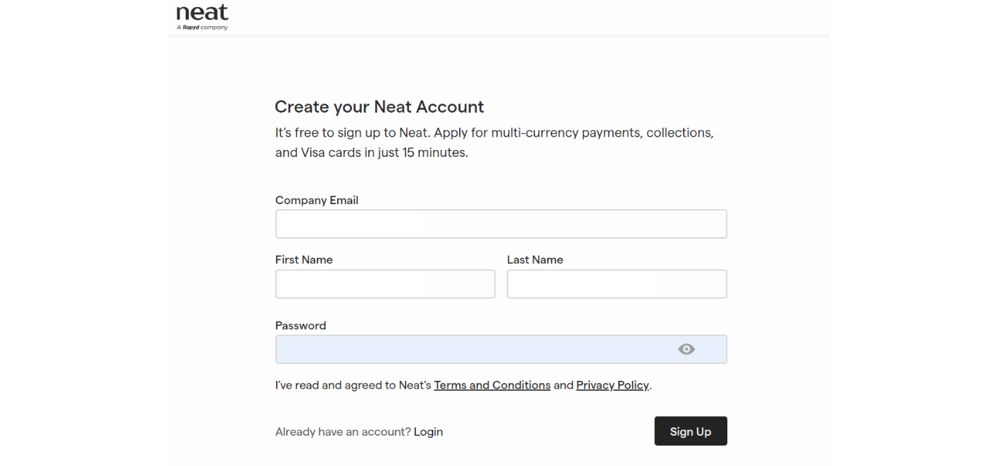Create Neat account process