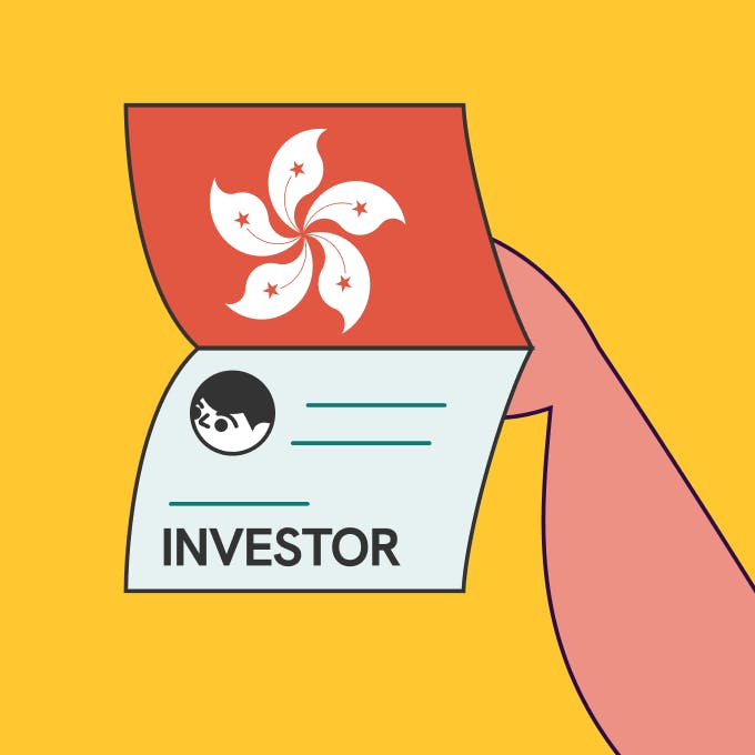 an illustration of a hong kong passport with statrys mascot as the profile picture and the word investor.