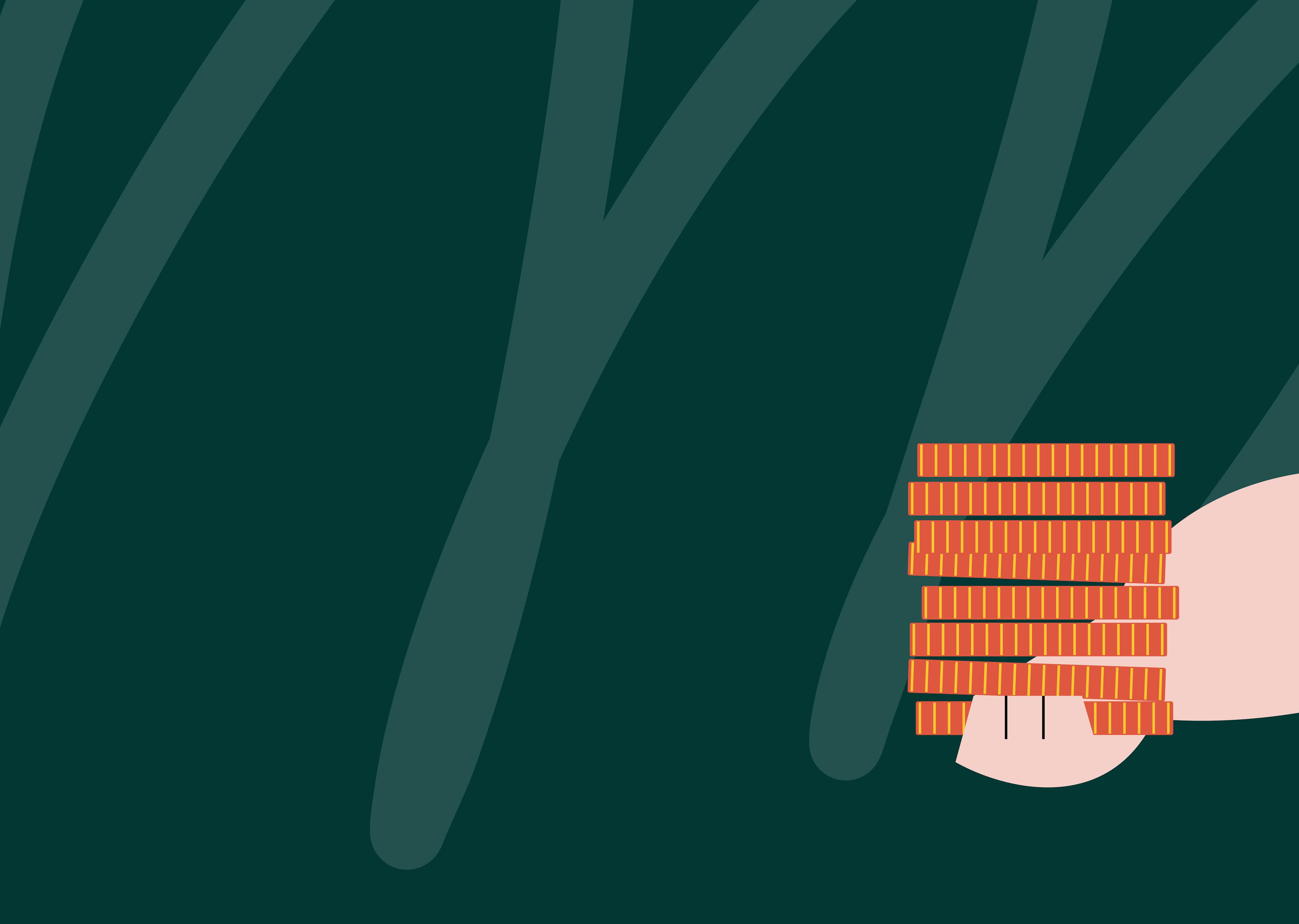 A graphic of showing a hand holding coins