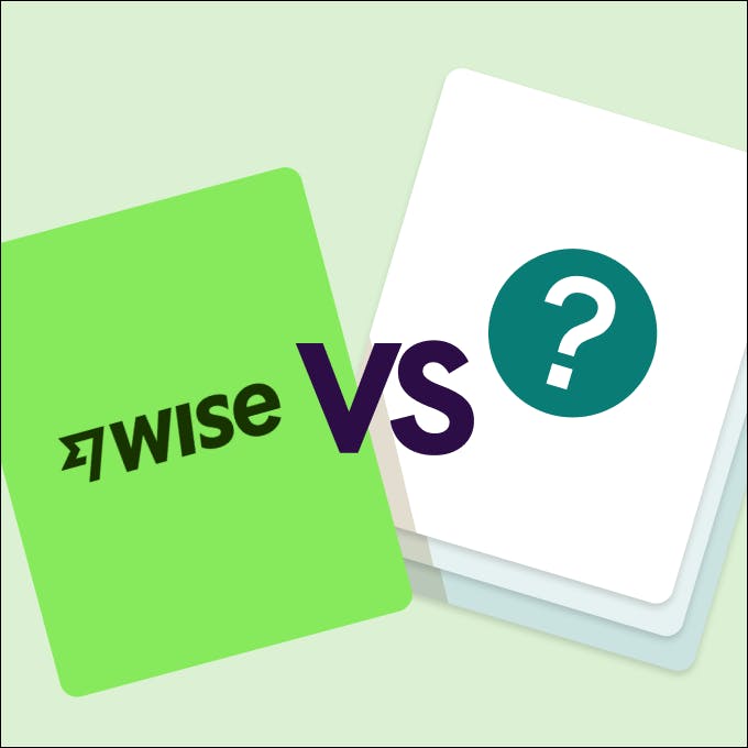 Illustration of two cards comparing options for wise alternatives, labeled “Wise vs ?"