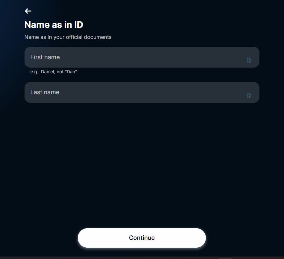 An image shows Revolut Business requires the applicant to provide their full name.