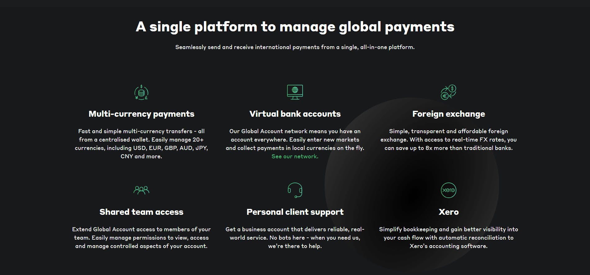 Screenshot of currenxie business features overview