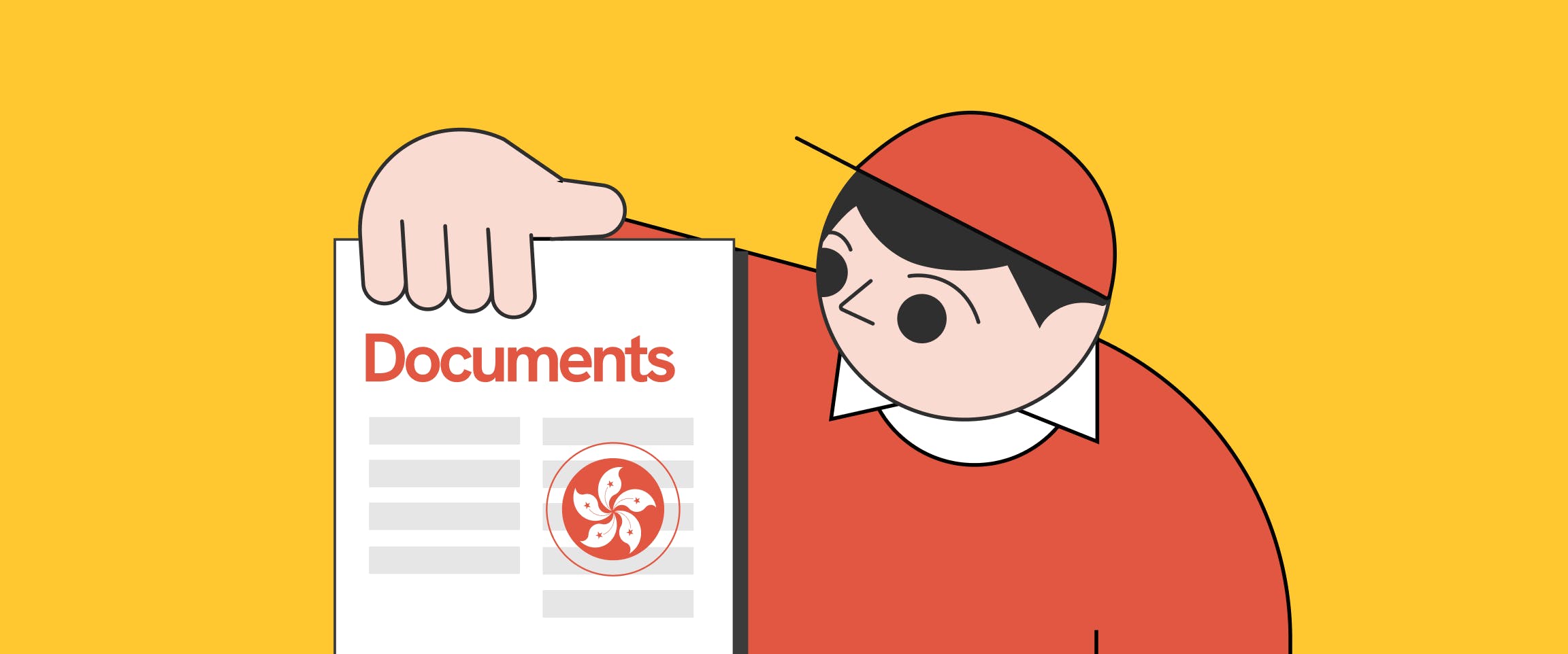 Man holding up a set of Hong Kong documents