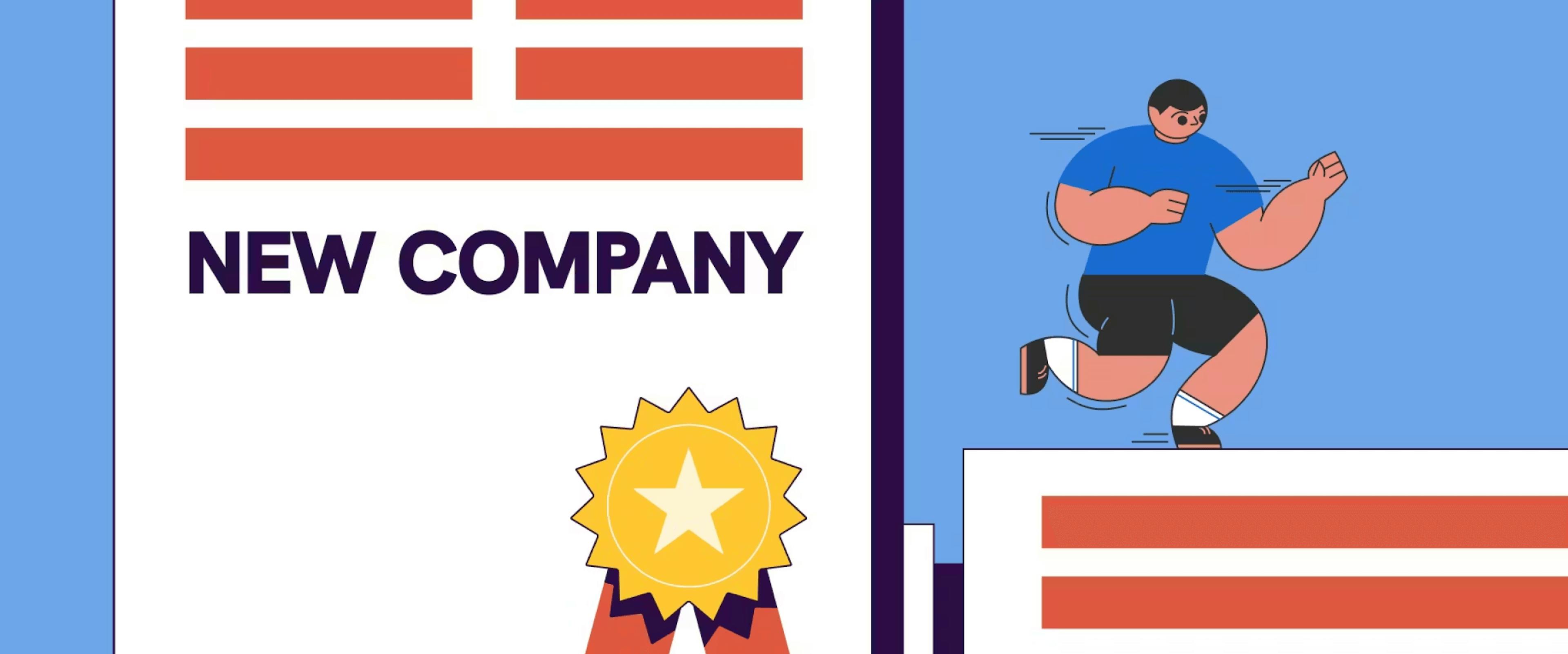 A graphic of the Statrys boy moving across the company incorporation documents