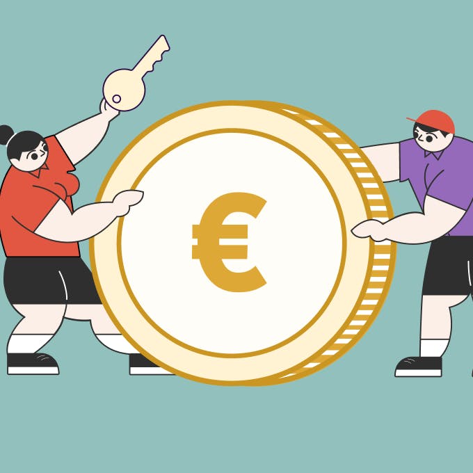 Statrys boy and Statrys girl holding an Euro coin