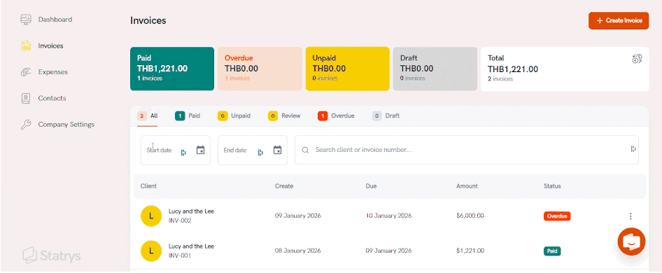 gif shows how Statrys invoicing auto-generate invoice number