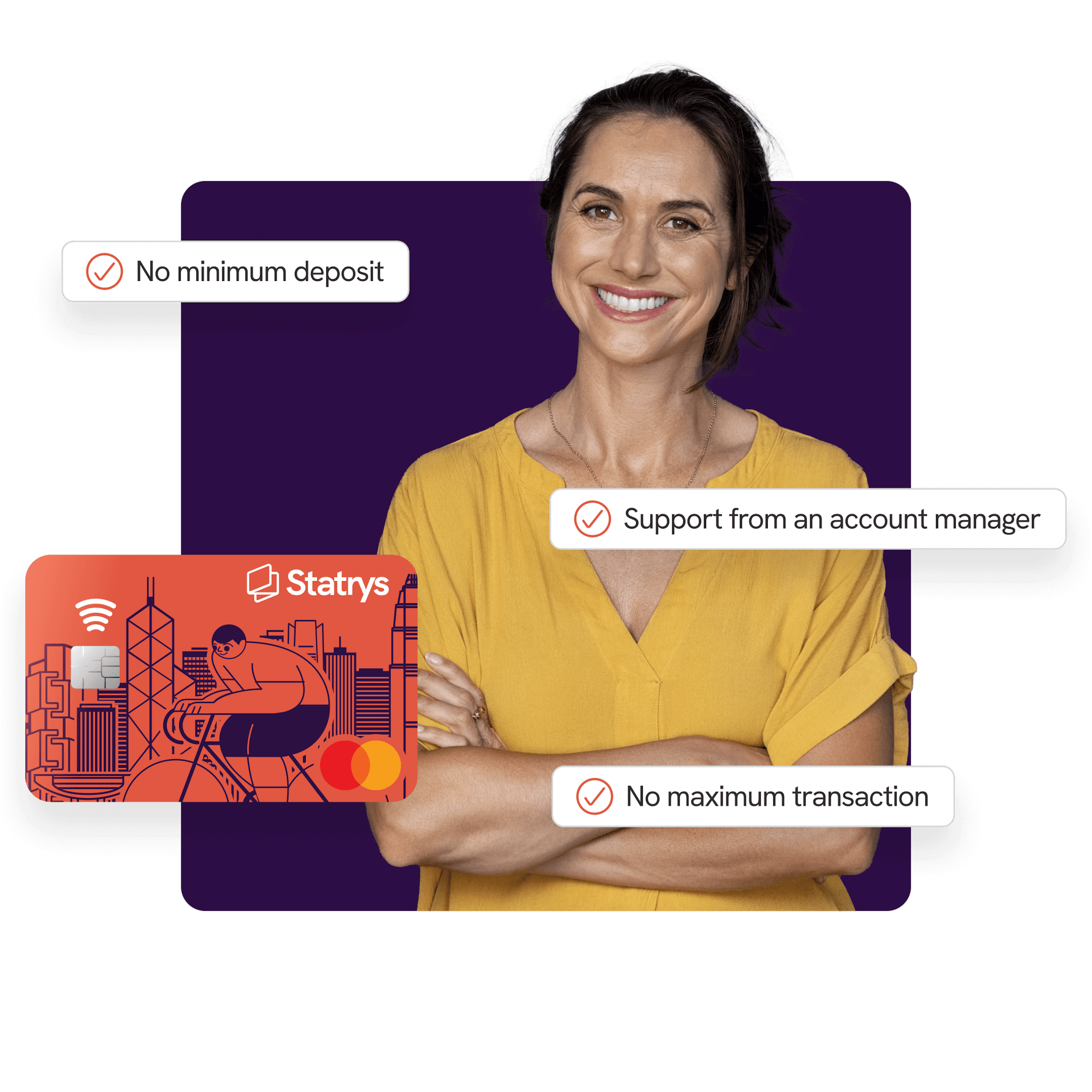 hero woman with statrys card