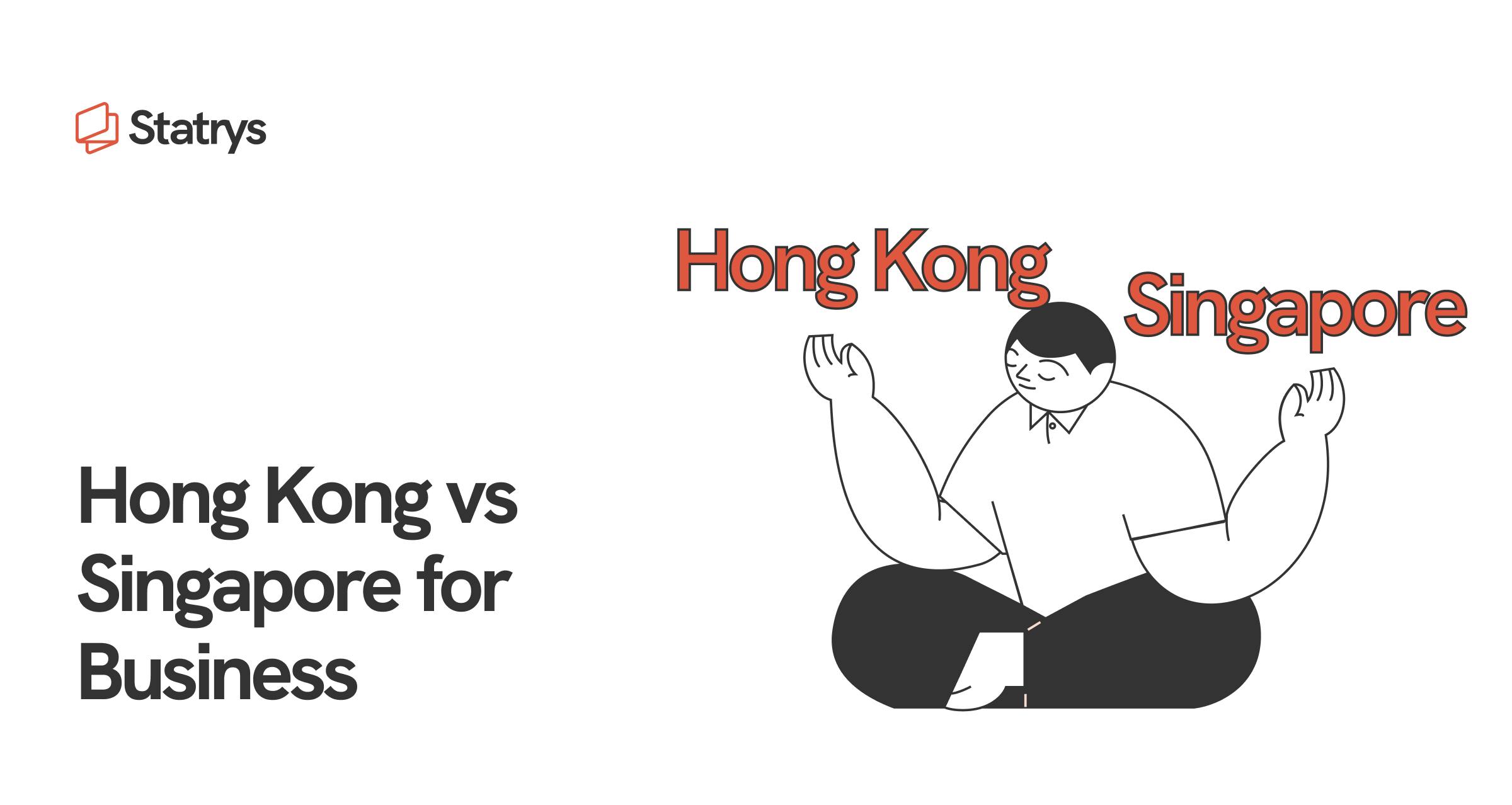 A seated illustrated man comparing Hong Kong and Singapore for business