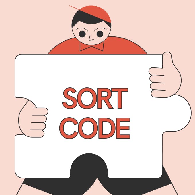 An illustration of Statrys mascot holding a jigsaw puzzle that says the word sort code