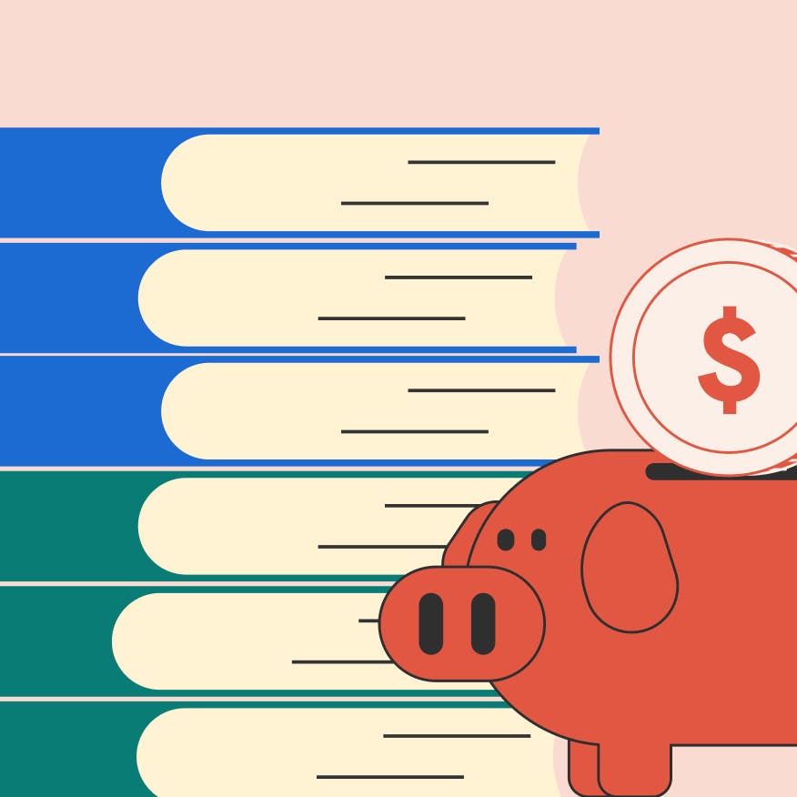 Illustration of piggy bank and financial records representing business budgeting and financial management.