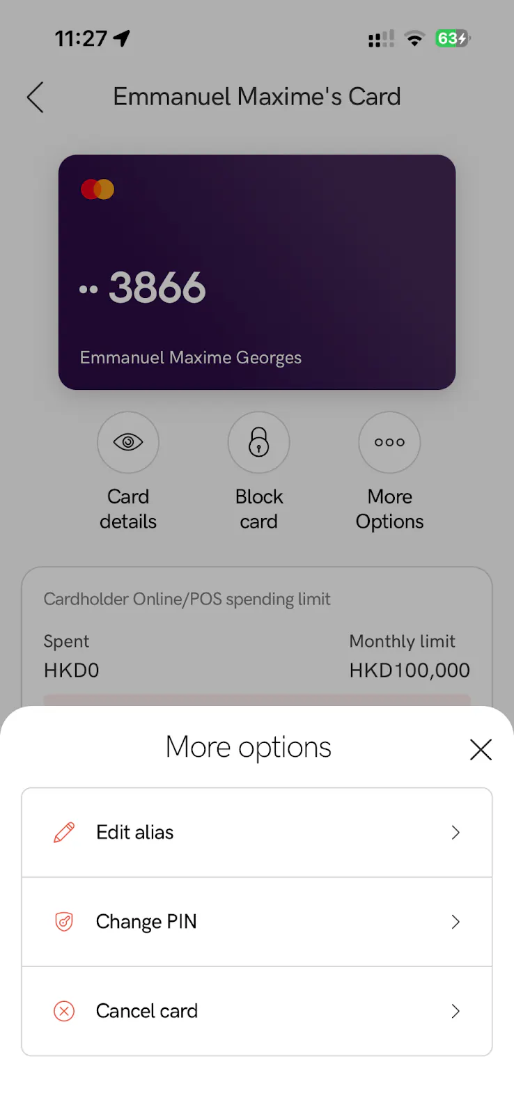 How can I change the PIN code on my card? - Step 1