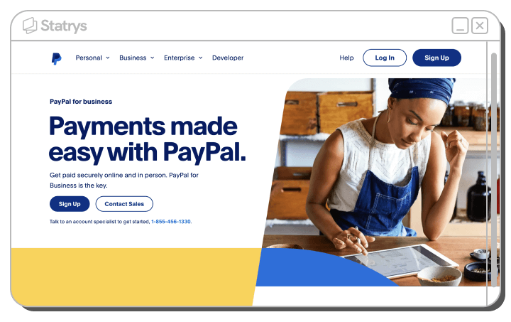 A screenshot of PayPal's website