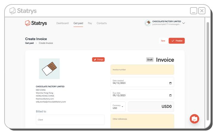 Screenshot of creating an invoice with Statrys Invoicing Software