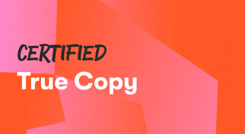 A background with a text titled "Certified True Copy"