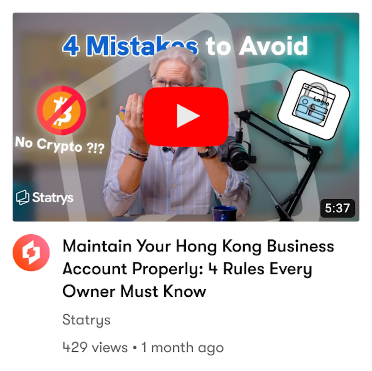 Youtube video featuring our "Maintain Your Hong Kong Business Account Properly"
