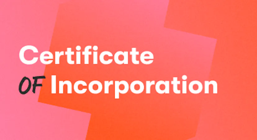 A background with a text titled "Certificate of Incorporation" 