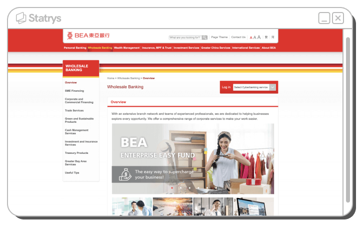Screenshot of Bank of East Asia's website