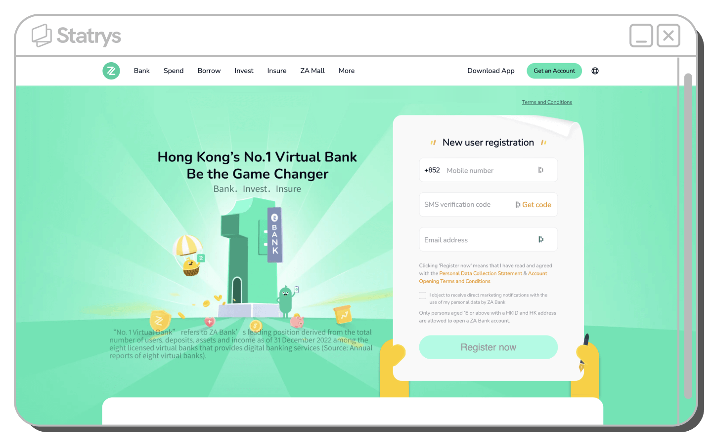 screenshot of za bank sign up platform