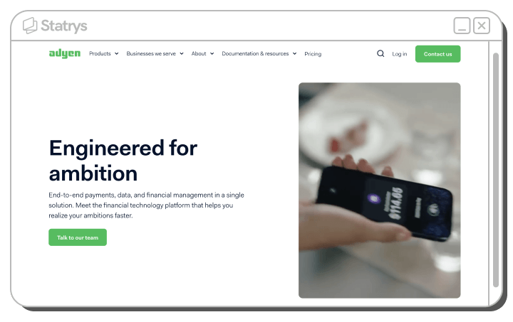 A screenshot of Adyen's website