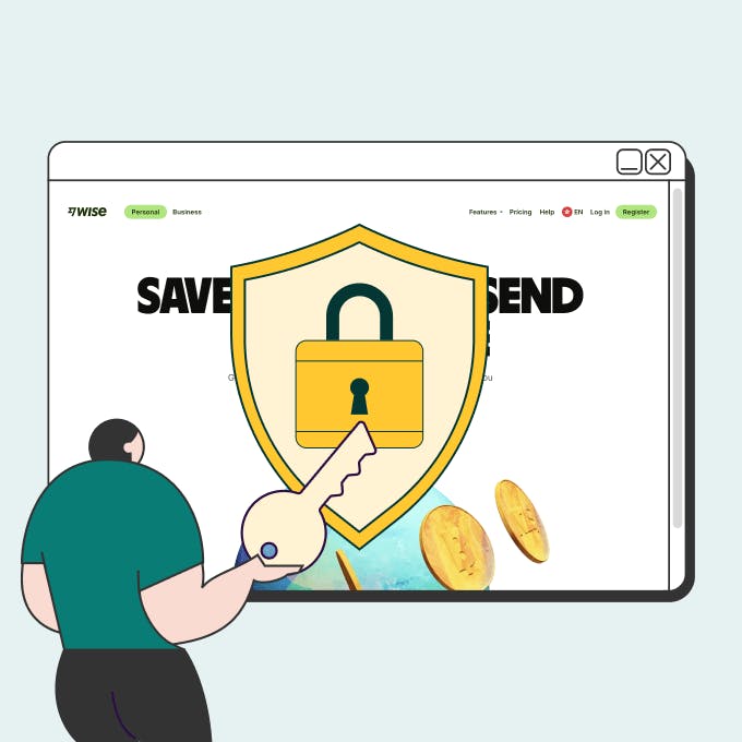 An illustration of a keylock on top of wise website homepage