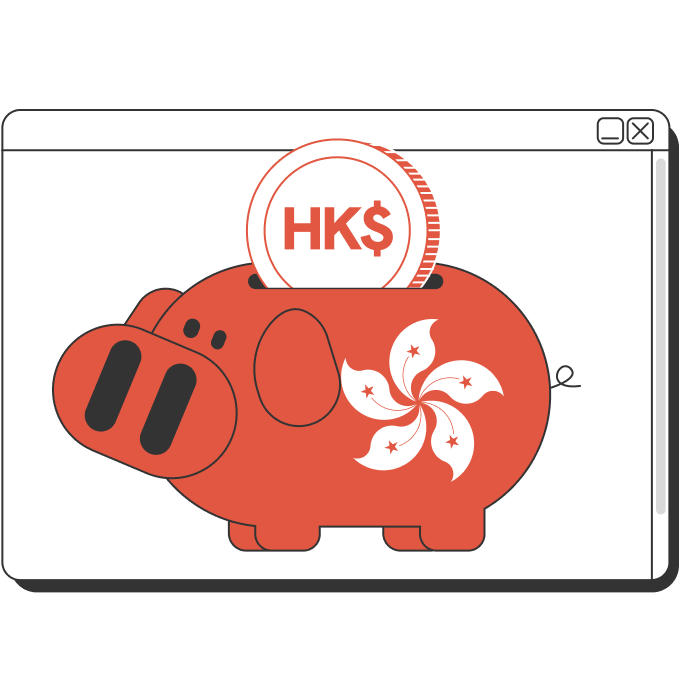 illustration of a red piggy bank with hong kong flag