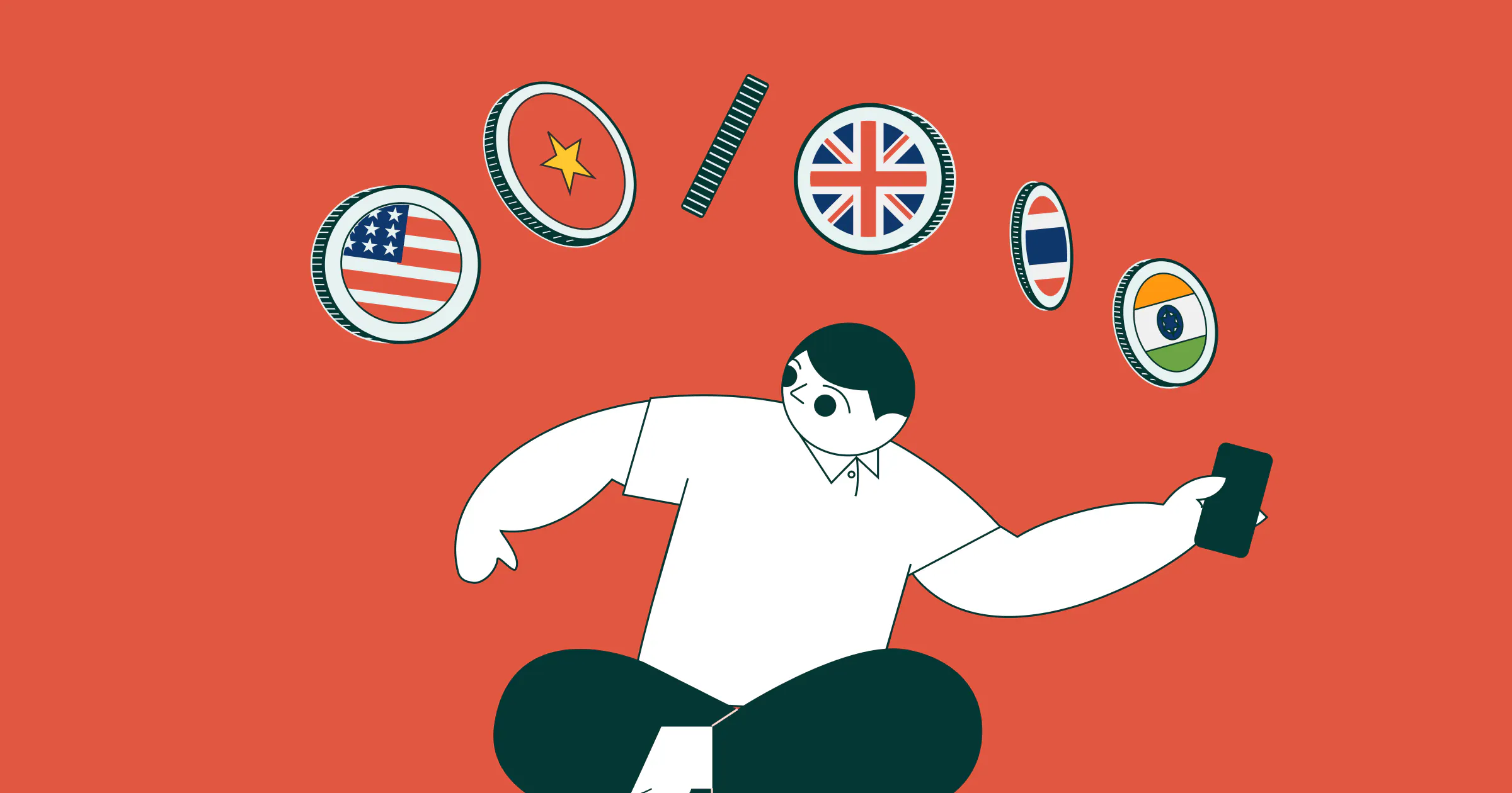 An illustrated man using a multi-currency business account.