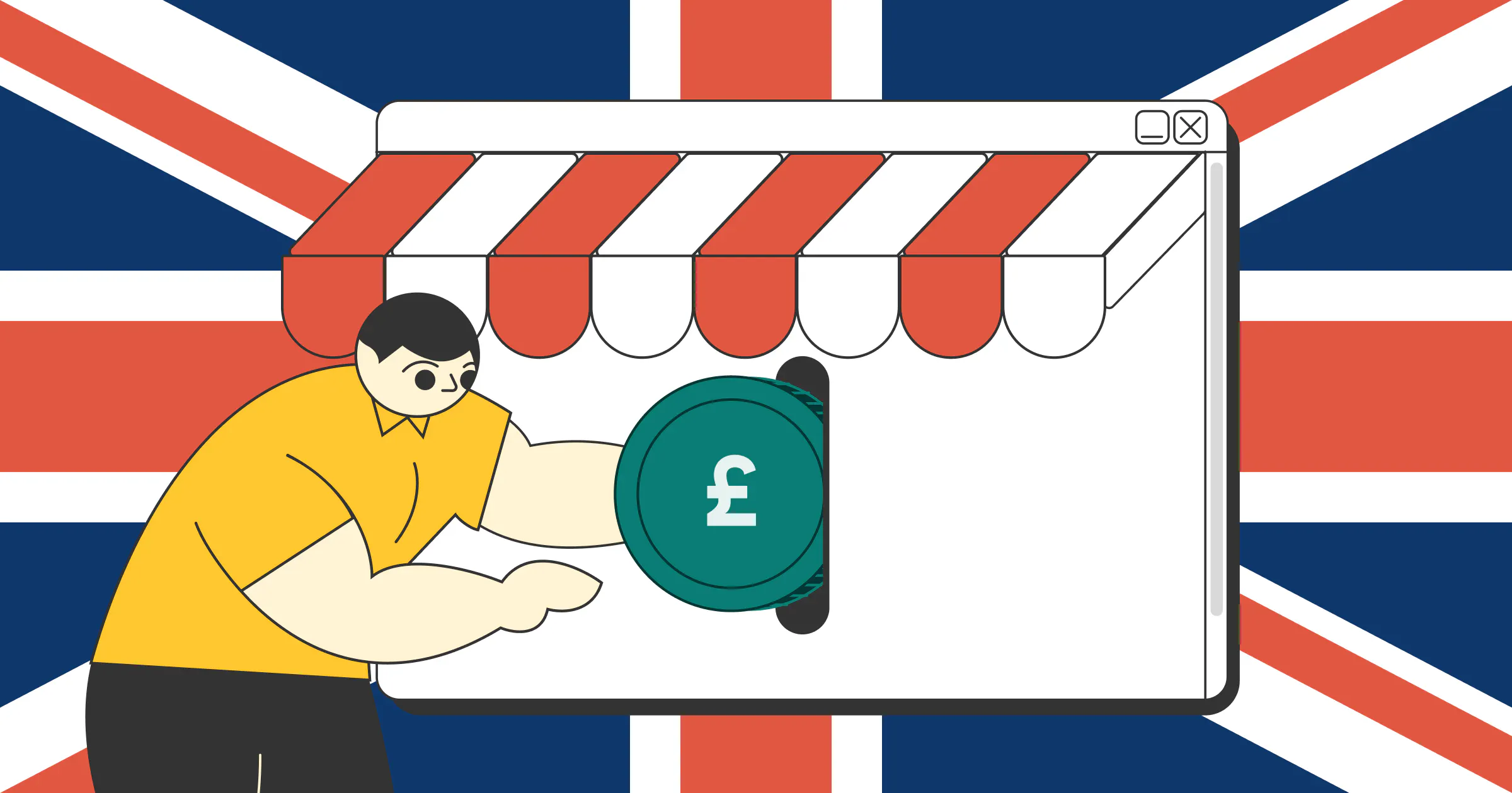 A graphic of the Statrys boy inserting a coin into a shop