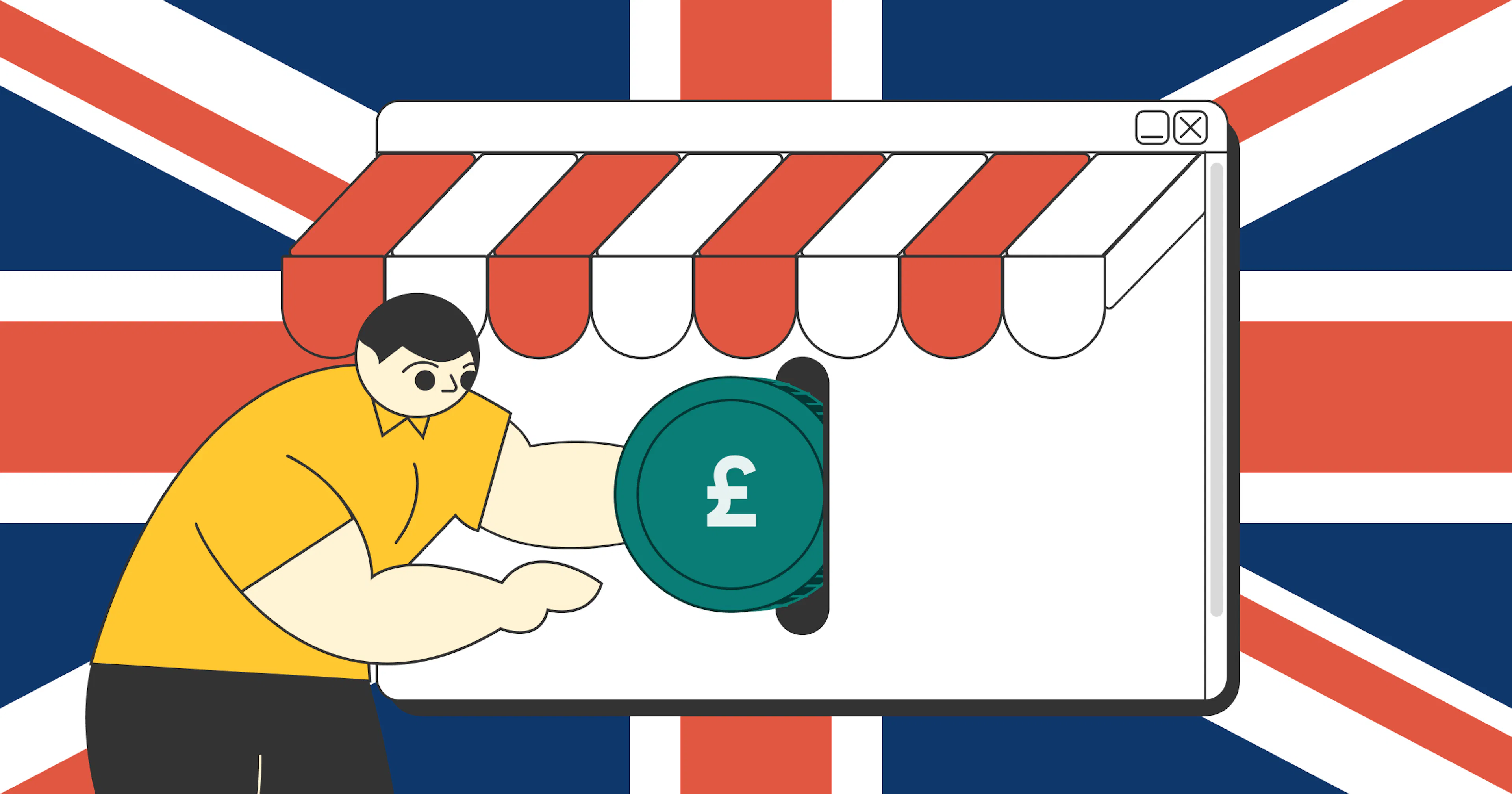 A graphic of the Statrys boy inserting a coin into a shop