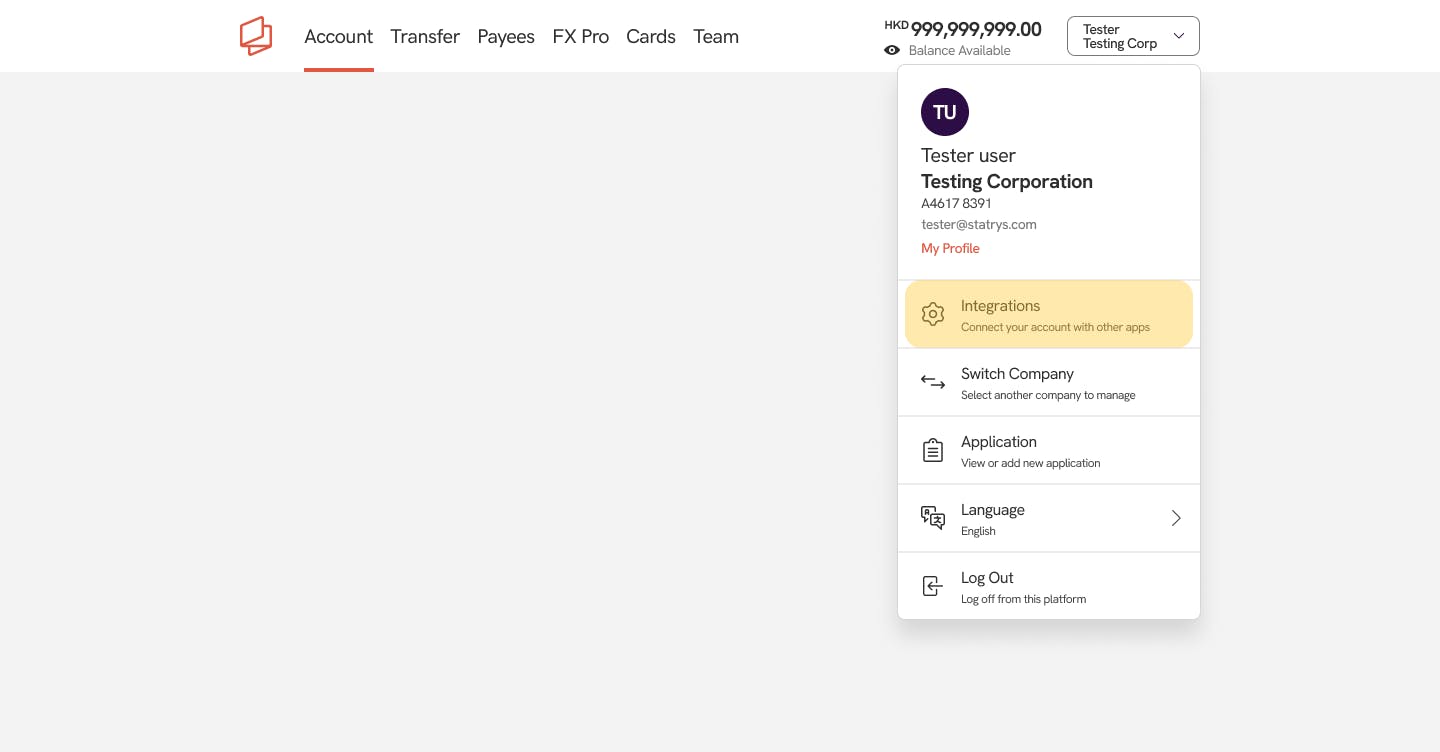 Image showing Statrys dashboard and user menu open