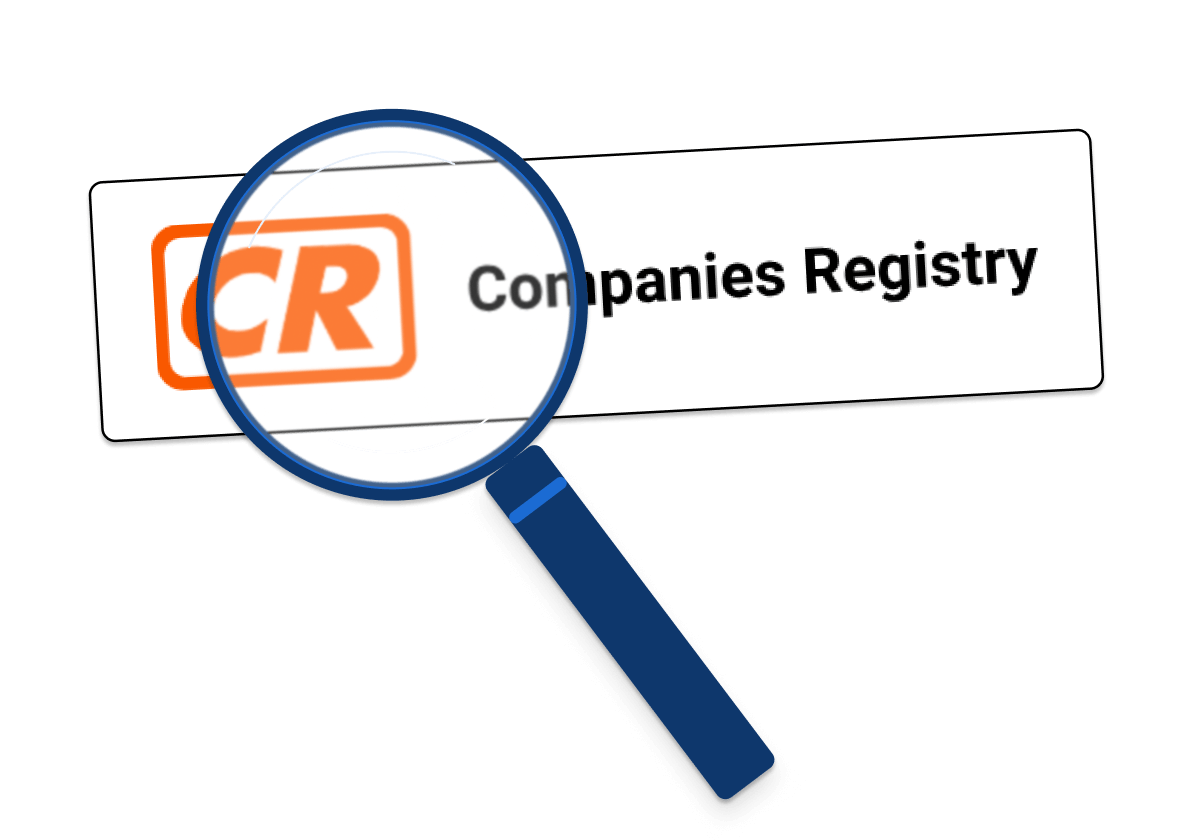 A magnifying glass looking into companies registry logo