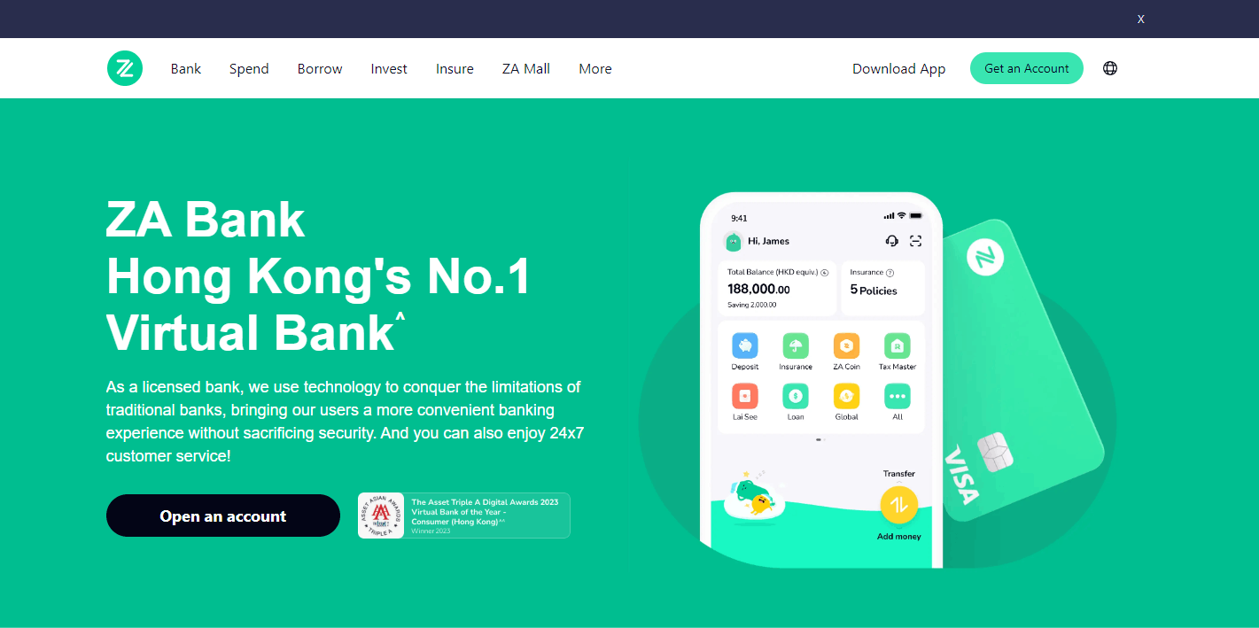 ZA Bank's homepage 2023