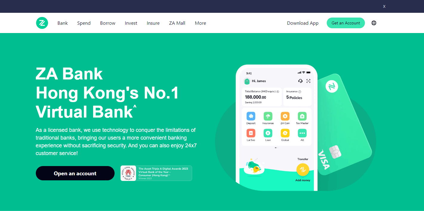 ZA Bank's landing page 2025