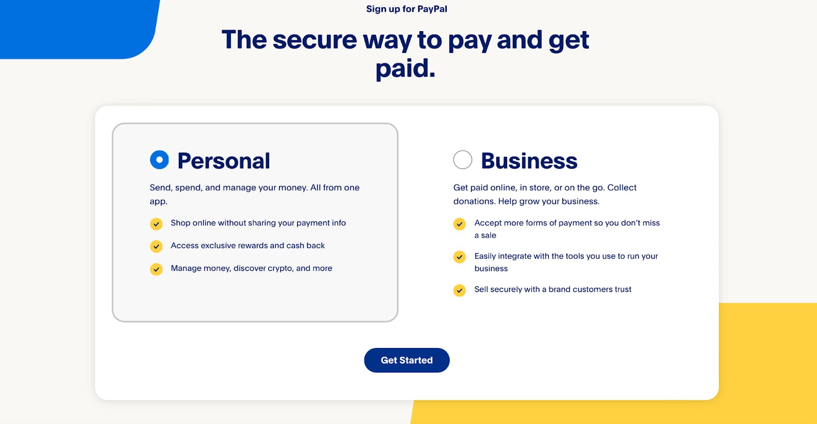 PayPal account personal vs business