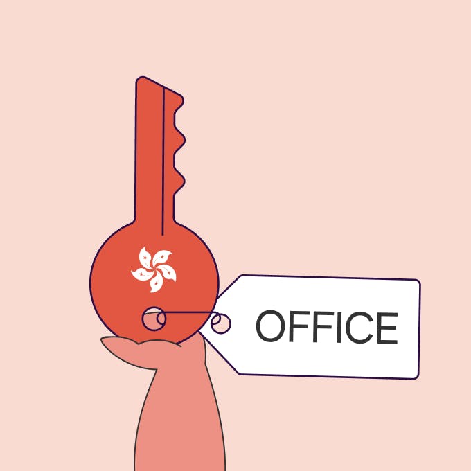 An illustration of an office key with a hong kong logo