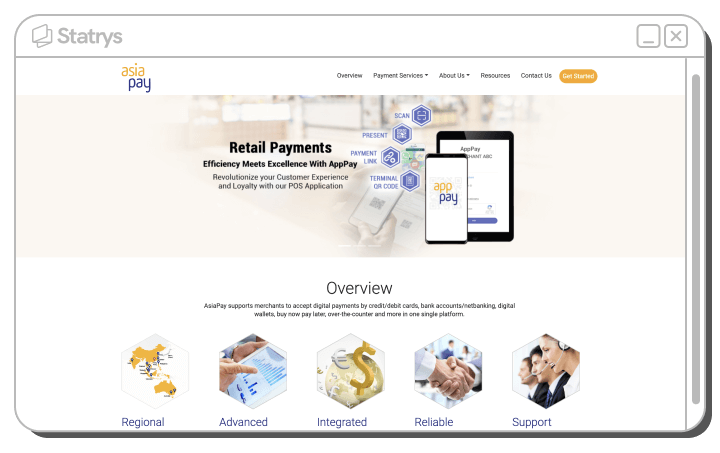 A screenshot of AsiaPay's website