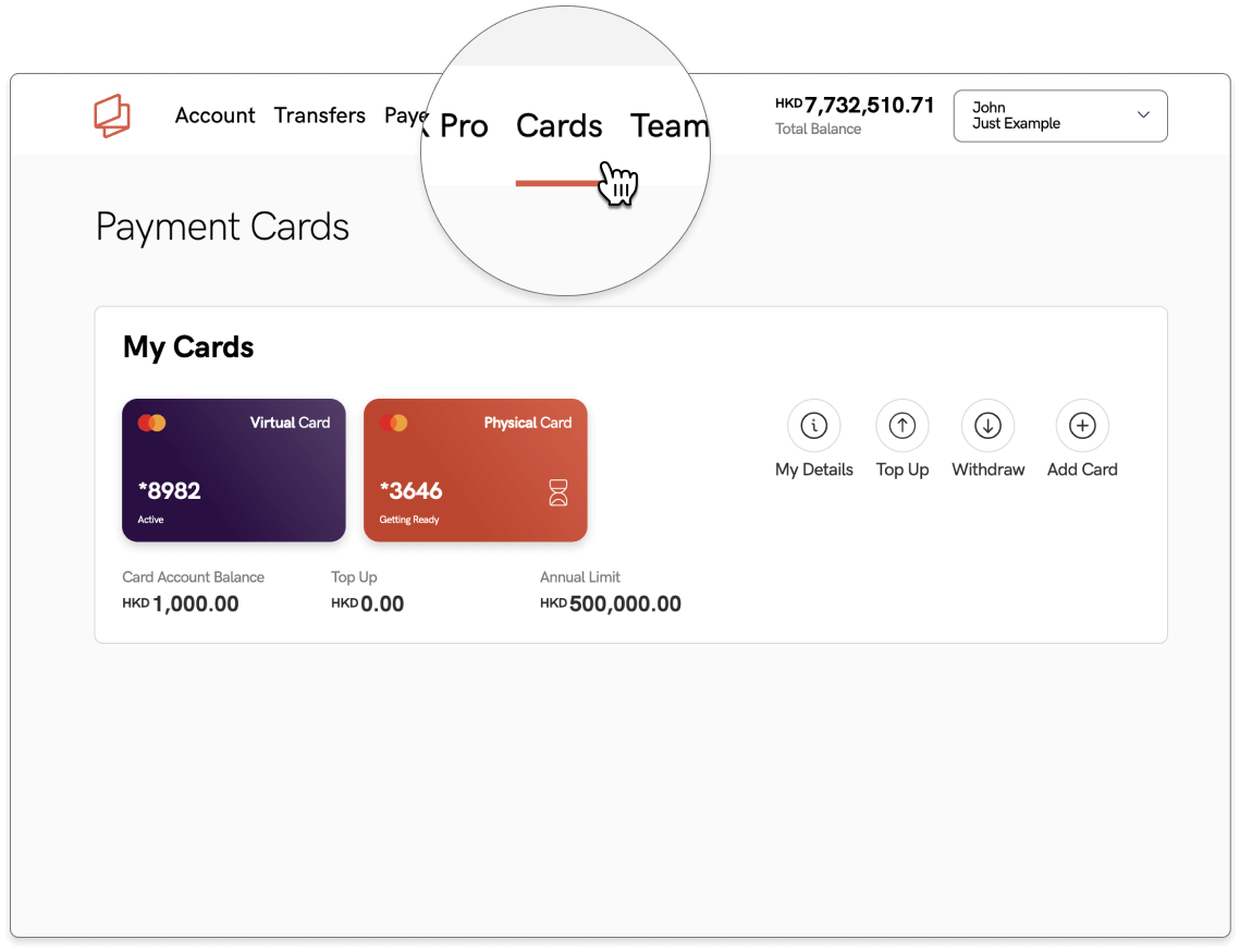 Navigate to the 'Cards' tab on the Statrys platform. 