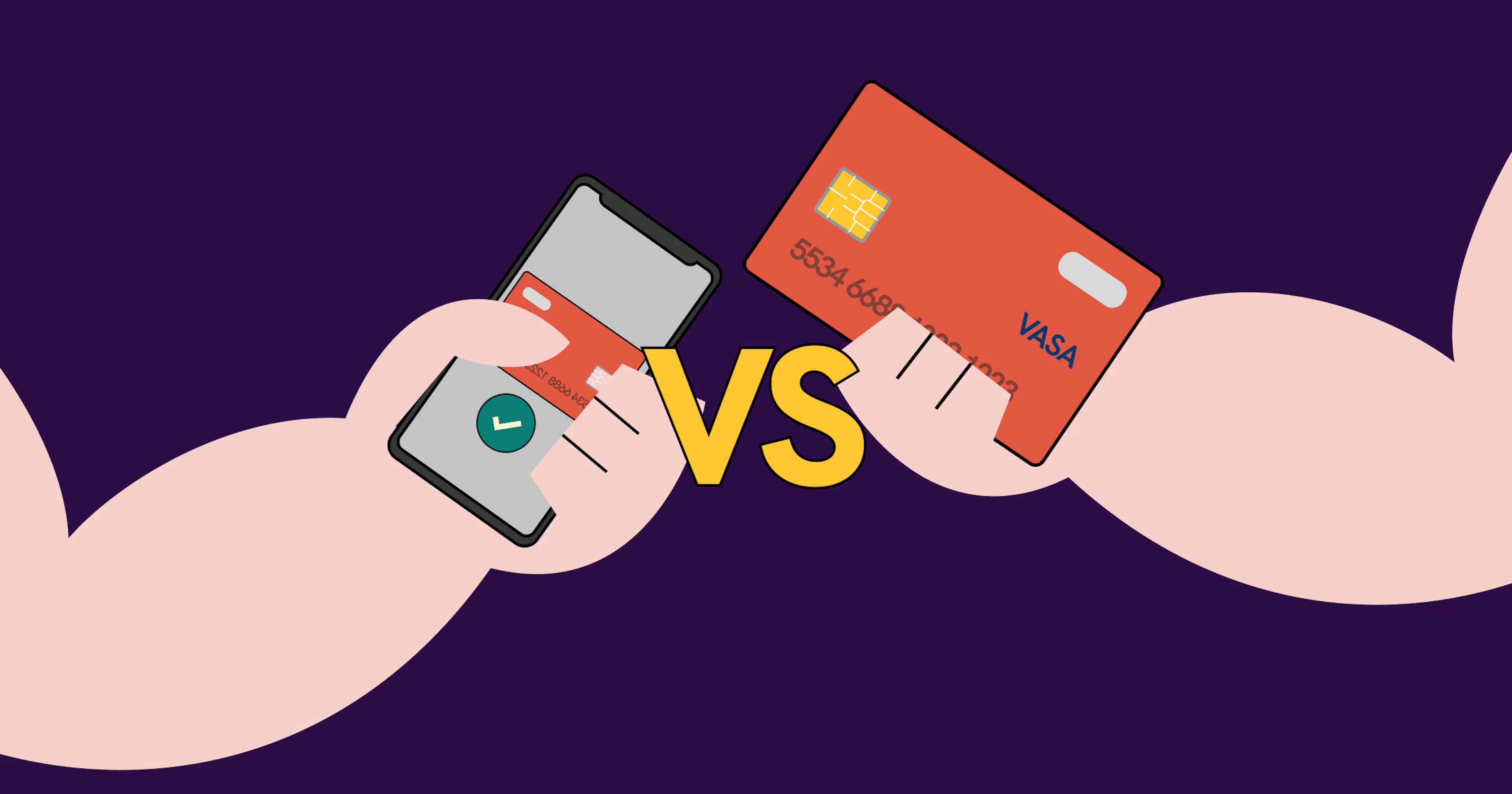 An illustration of a virtual card held against a physical card.