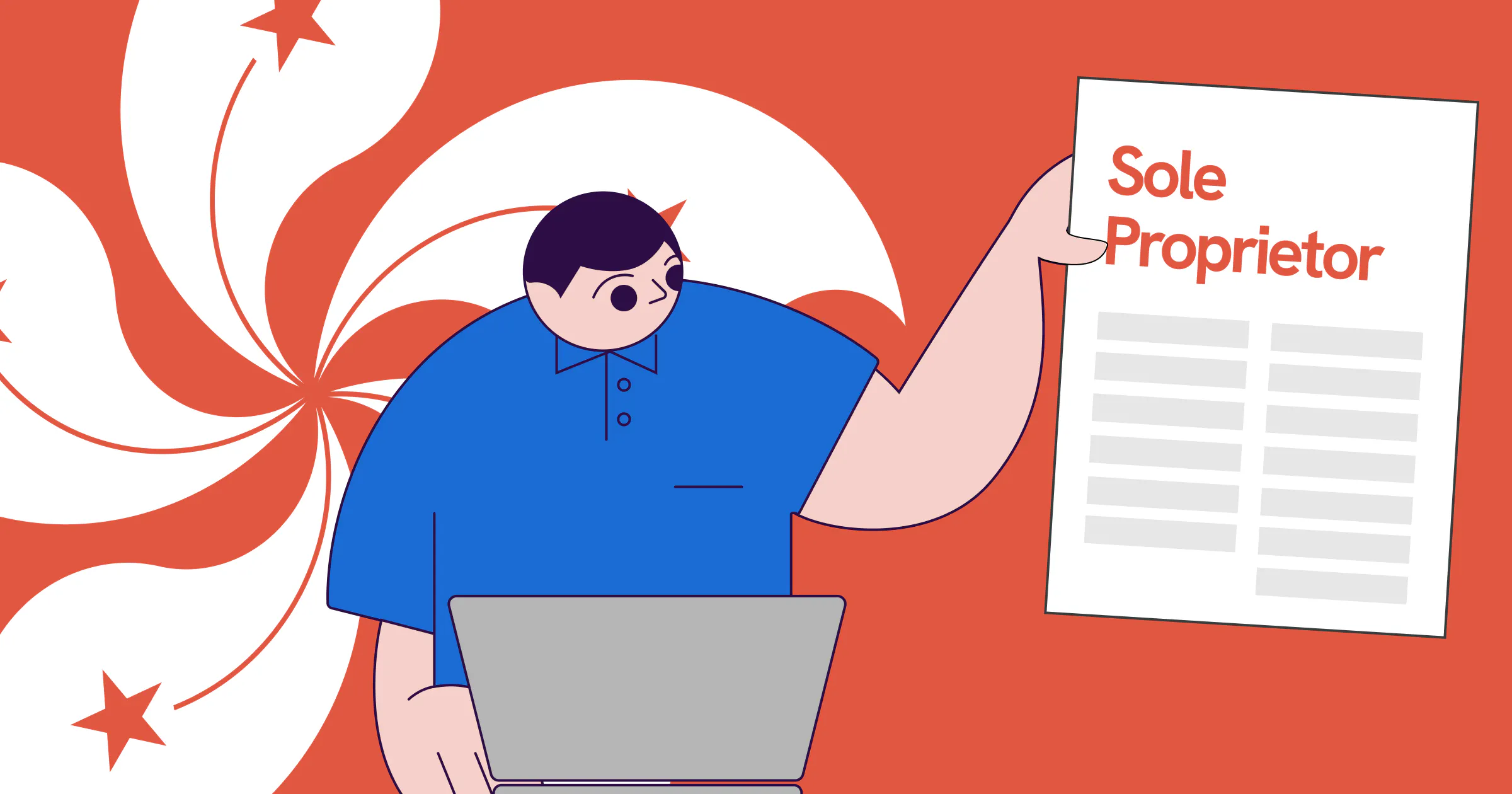 Illustration of a business owner holding up a document for setting up a sole proprietorship in Hong Kong