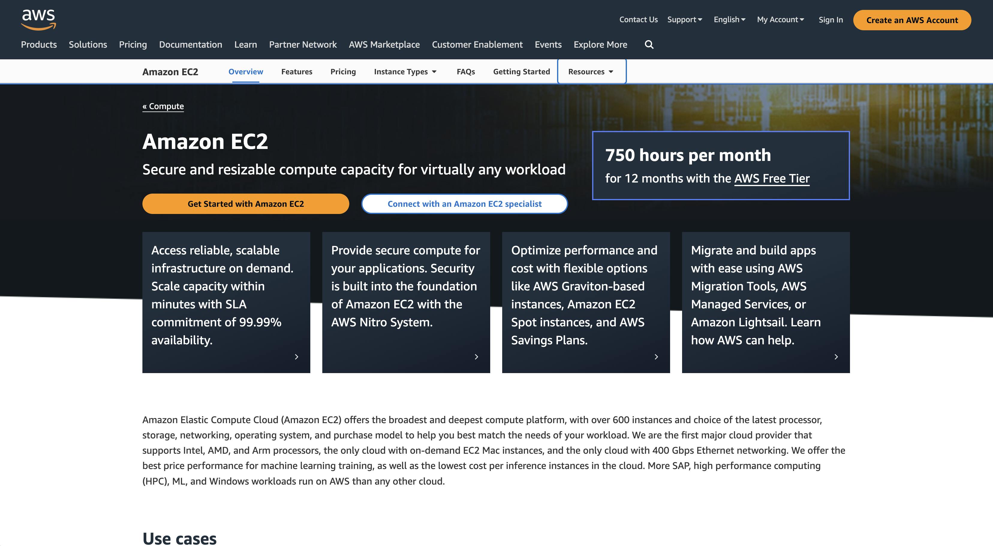 Screenshot of AWS services